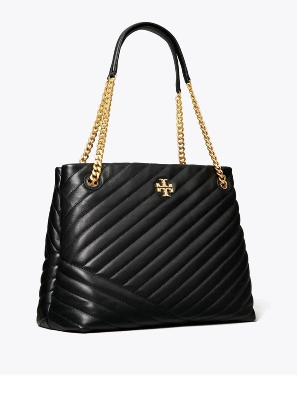 NWT Tory Burch Kira Chevron Tote Bag Black Leather & Gold Hardware